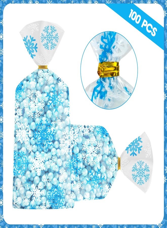 Litmitfu 100 Pcs Winter Snowflake Treat Bags - Christmas Gift Bags, Blue White Plastic Snowflakes Cello Candy Goodie Cookie Snack Cellophane Bag with Twist Ties for Xmas Holiday Winter Wonderland Party Favors - Image 3
